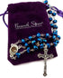 Nazareth Store Deep Blue Crystal Beads Rosary Catholic Necklace Holy Soil Medal Cross Crucifix Velvet Bag...