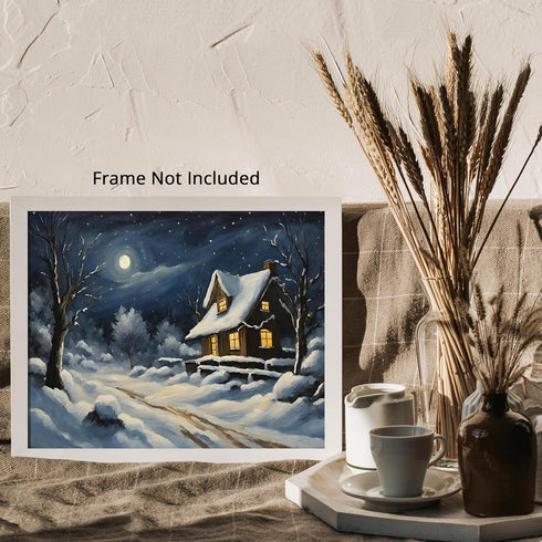 Posterizer 1 pcs-old farm house in snowy winter nature-in oil painting style-9-Landscape & Nature Art-Living Room Bedroom Decor- unframed wall art...
