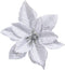 Winlyn 24 Set Christmas Silver Glitter Poinsettia Flower Picks Christmas Tree Ornaments for White Silver Christmas Tree Wreaths Garland Holiday Se...