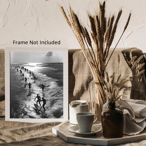 Posterizer 1 pcs-black and white vintage photo style art-surfing at the beach 1-Coastal & Nautical Art-Photography Art-Gift for Nature, Surfers an...