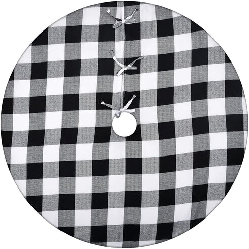 yuboo Buffalo Christmas Tree Skirt, 48 Inches White and Black Checked Ornaments for Farmhouse Buffalo Plaid Christmas Decor...