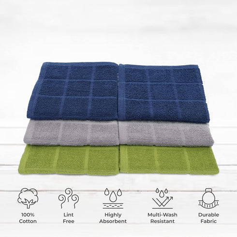 100% Cotton Terry Dish Cloth Plain, 6 Pack 12 x 12 Inches, Super Soft and Absorbent Dish Rags, Perfect for Kitchen Cleaning and Dish Washing | Ass...