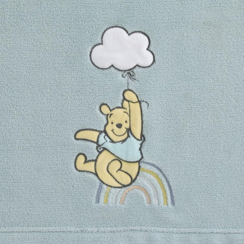 Disney Winnie The Pooh Hello Sunshine Aqua Super Soft Baby Blanket with Multi Colored Rainbow & Cloud Applique, Aqua, Yellow, White...