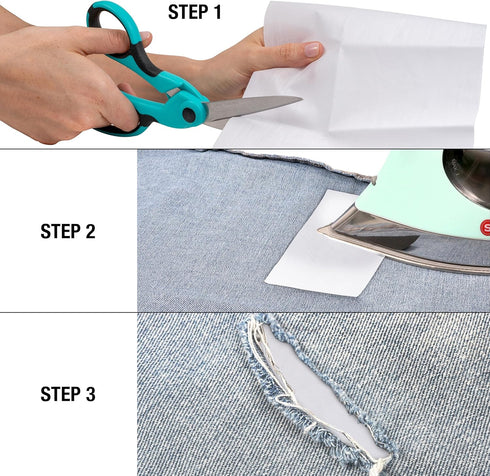 Iron-On Mending Fabric, 7-Inch x 16-Inch Patch for Mending Clothes, White (Three-Pack)...