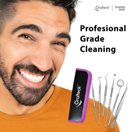 Dental tools Cleaning Kit Premium German Stainless Steel Plaque Cleaner, Tartar Remover, 6 Pieces Oral Care Instruments with Case Suitable for Adu...