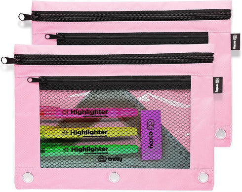 Enday Large Pencil Pouch for 3 Ring Binder Pink, Mesh Zipper Pencil Case, Pen Bag/Pen Case, Small Cosmetic bag, Storage Container, Also Available ...