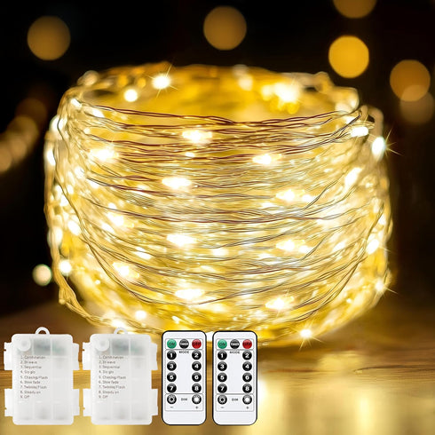 Metaku 2 Pack 33Ft 100 LED Fairy Lights Battery Operated String Lights with Remote Timer, LED Twinkle Lights for Bedroom, Party, Wedding, Centerpi...