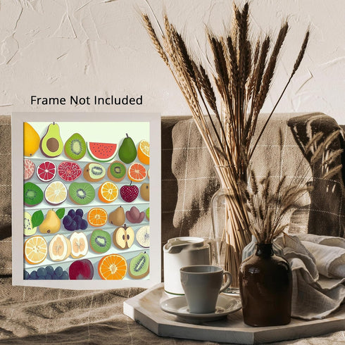 Posterizer 1 pcs-colorful healthy fruits retro drawing style design poster 2-Kitchen & Bar Art-Retro Art- Art for Cafe, Restaurant, Coffee Bar - u...
