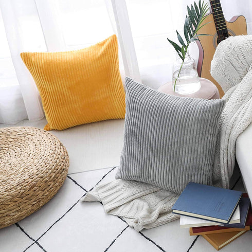 Home Brilliant Yellow Throw Pillow Covers 18x18 Set of 2 Super Soft Couch Pillow Covers Decorative Striped Corduroy Mustard Throw Pillows for Couc...