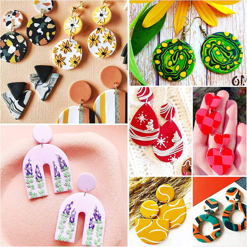 Yayatty 61 PCS Polymer Clay Earring Kit, 24 PCS Polymer Clay Earring Cutters Molds, 12 Color Modeling Soft Clay with Rollers, Ear Hooks for Polyme...