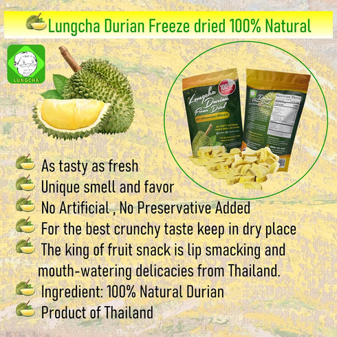 Durian King of Fruit Vacuum Freeze Dried Fresh Durian Monthong Made from Real Fruit 50 Gram or 1.75 Ounce Pack of 2...