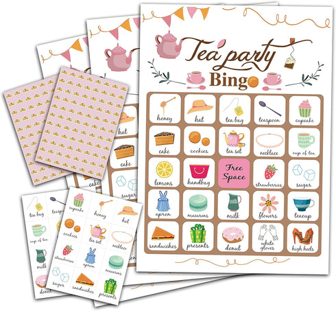 Tea Party Bingo Game, Party Games with 24 Players, Family Activities, Bingo Cards for Party Supplies, Party Favors Gifts for Young Adults - tea04...