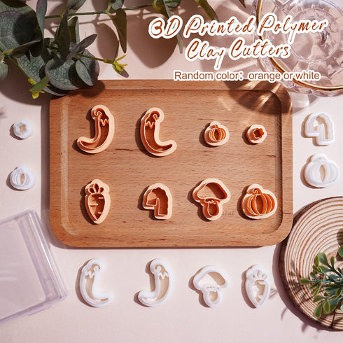 Puocaon Pumpkin Polymer Clay Cutters - 8 Shapes Clay Cutters for Earrings, Cute Mushroom Shape Clay Cutters for Polymer Clay Jewelry Making, 3D Pr...