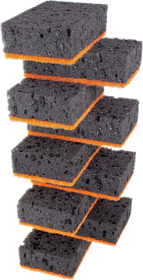 Black & Orange Multi Use Scrub Sponges. Made in Europe. 9 Pack, 4.3x2.8x1.4 inches. Heavy Duty and Non Scratch Fiber. Odorless Durable and Delicat...
