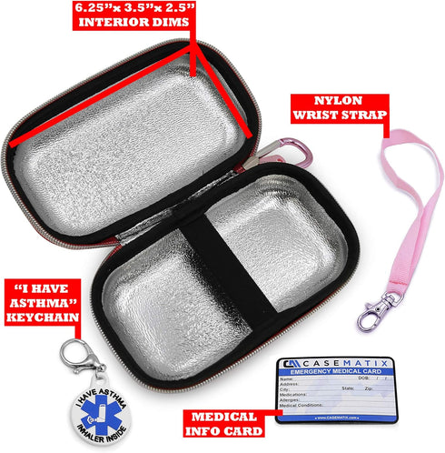 CASEMATIX Pink Compact Insulated Asthma Inhaler Travel Bag Case Compatible with Chamber Inhaler Spacer, Masks and More - Does Not Fit Spacers Long...