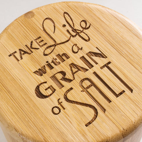 Totally Bamboo Salt Cellar Bamboo Storage Box with Magnetic Swivel Lid, 6 Ounce Capacity, "Take Life with a Grain of Salt" Engraved on Lid...