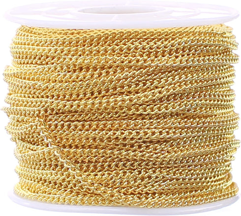CleverDelights Curb Chain Spool - 2.2x3mm Link - Gold Color - 30 Feet - Bulk Chain...