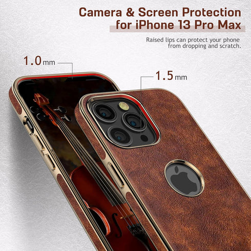 LOHASIC for iPhone 13 Pro Max Case, Vintage Leather Thin Slim Luxury PU Soft Flexible Bumper Non-Slip Grip Anti-Scratch Protective Cover Phone Cas...