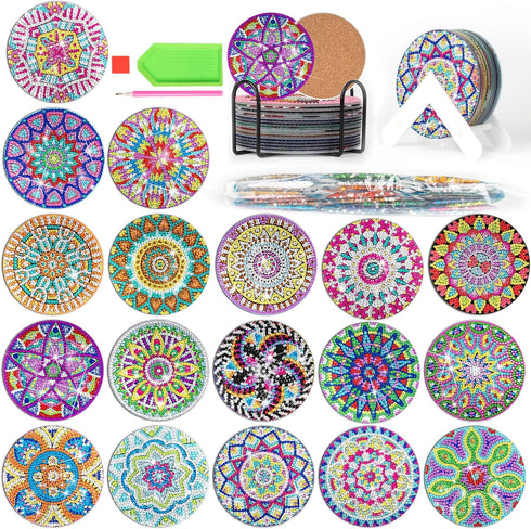 Tontut 18 pcs diamond painting coasters with holder ?DIY diamond art mandala coasters Diamond painting kits for beginners, art craft supplies for ...