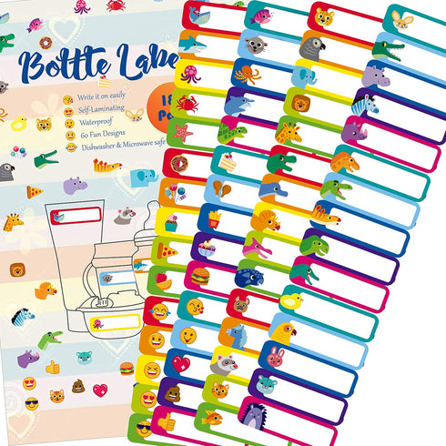 Youngever 180 Pack Baby Bottle Labels for Daycare, Waterproof, Self-Lamination, Write-on, 60 Fun Design...