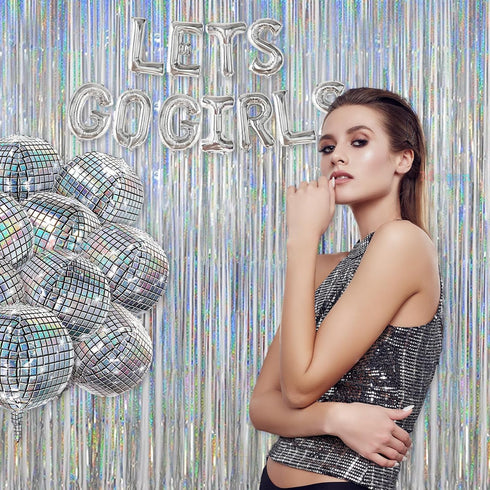 Melsan Foil Curtain, 2 Pack 3.2 ft x 8.2 ft Silver Tinsel Foil Fringe Curtains Backdrop, Sparkle Metallic Foil Curtains for Independence Disco Bac...