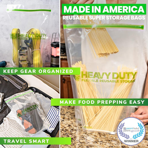 Smelly Proof HEAVY DUTY Reusable STAND-UP Ziplock Bags for Food Storage, USA Made, NO PEVA & BPA FREE, Reusable Freezer Bags, Dishwasher-Safe, Tri...