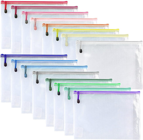 Oaimyy-6 * 8 inchs-16 Pcs-Plastic Mesh Zipper Pouch Document Folders Bag Zip File Bags for Office Supplies,Home,Travel Storage-Multicolor...
