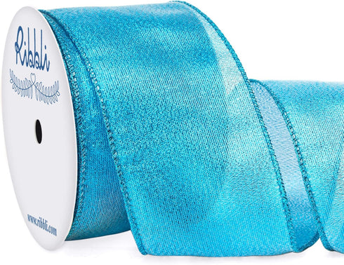 Ribbli Metallic Turquoise Blue Wired Ribbon,2-1/2 Inch x Continuous 10 Yard, Deluxe Turquoise Glitter Ribbon,Christmas Ribbon for Crafts,Wreaths,B...