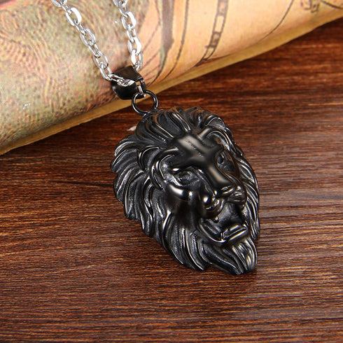Cupimatch Lion Head Pendant Necklace, Mens Stainless Steel Gothic 22 Inch Biker Link Chain Gold Black...