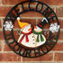 Welcome to Our Home Rustic Metal Snowmen Hanging Welcome Signs Wall Decor Front Door Wreaths Garden Fence Patio Porch Yard Winter Christmas Holida...