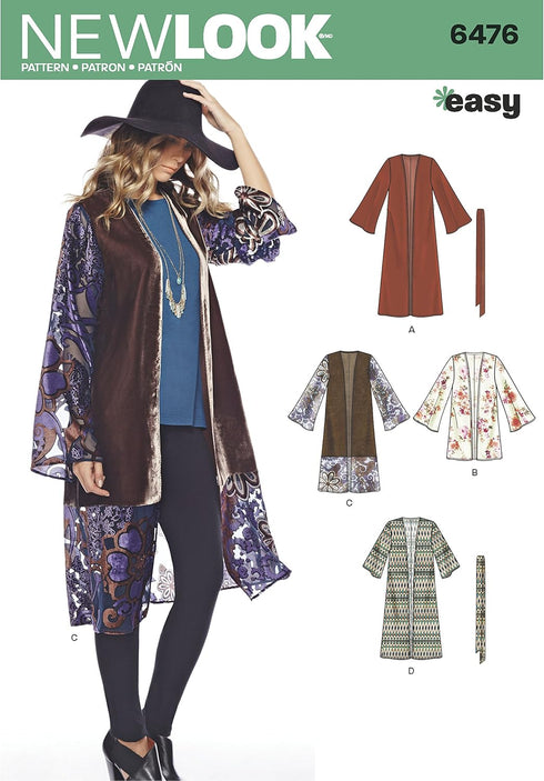 NEW LOOK Pattern 6476 Misses' Easy Kimono with Length and Sleeve Variation...