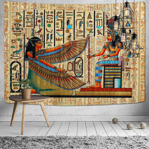FEASRT Egyptian Gods Tapestry Ancient Hieroglyphic Tapestry Wall Hanging Tapestries for Home Bedroom Living Room Apartment Dorm Office Decor 80x60...