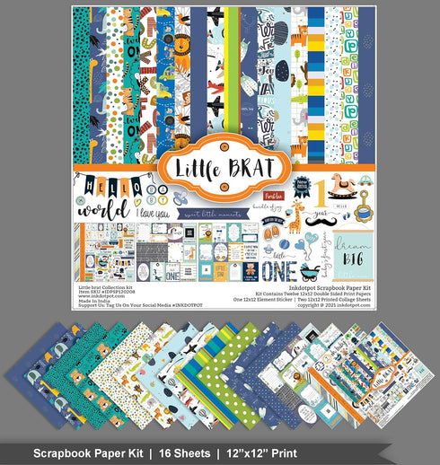 Inkdotpot It’s a Baby Boy Theme Collection Double-Sided Scrapbook Paper Kit Cardstock 12"x12" Card Making Paper Pack with Sticker Sheet - 16 Pages...