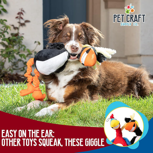 Pet Craft Supply Giggling Puffin & Parrot Multi Pack Interactive Dog Toys With Sound for Large Breed and Small Dogs Soft Chew Plush Dog Toy, Red B...