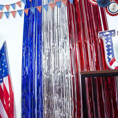 LOLStar 4th of July Decorations, 3Pack Red White Blue Labor Day Party Decorations Tinsel Foil Fringe Curtains, Photo Booth Prop Streamer Backdrop ...
