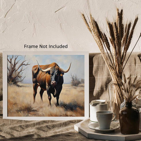 Posterizer 1 pcs- Beautiful bull in the middle of a desert-Art for Animal Lovers-Landscape & Nature Art- Gift for Men Women Teens-Living Room Bedr...