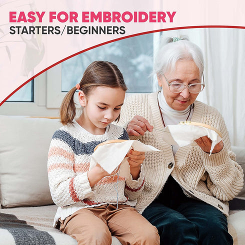 Embroidery Starter Kit for Beginners with Pretty Floral and Birds Patterns. Complete DIY, Includes 3 Hoops, 3 Stamped Patterns, Needles, Scissors,...