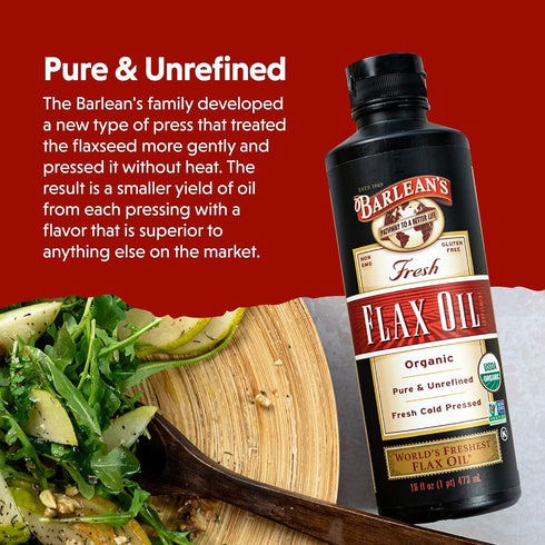 Barlean's Organic Flaxseed Oil Liquid from Fresh Cold Pressed Flax Seeds, 7,640mg ALA Omega 3 Fatty Acid Supplement for Skin and Hair Care, Vegan ...