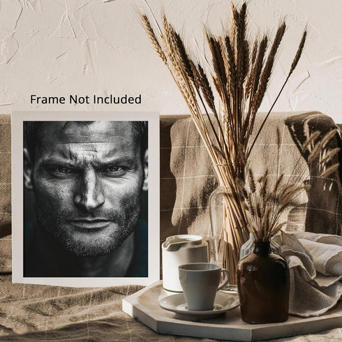 Posterizer 1 pcs-close up black and white photograph of a rugged man 4-Photography Art-Retro Art-Decorations for Bedroom, Office, Living Room - un...