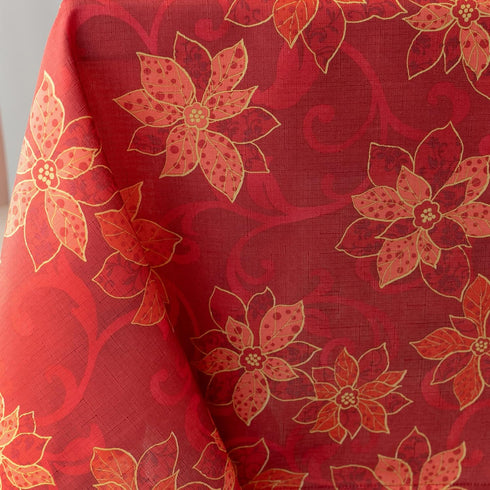 Benson Mills Poinsettia Scroll Printed Rectangle Fabric Table Cloth, Winter, Holiday and Christmas Tablecloth (60" X 104" Rectangular, Red)...