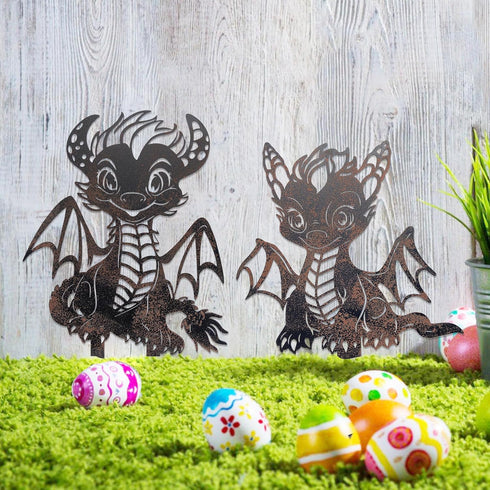 Baby Dragon Garden Stakes Decor, Metal Stake Plant Decorations for Pots, Decorative Garden Stakes, Lawn Art Dragons Garden Decorations, Baby Drago...