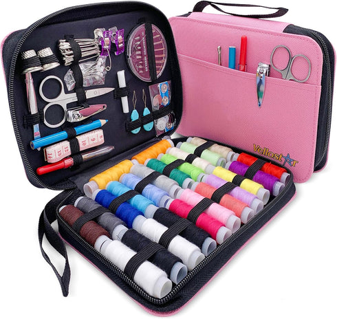 Easy-to-Use Pink Sewing Kit for Girls, Teens, Moms, and Kids - Beginner Hand Sewing Kit for Clothing Repairs. includes Basic Needles, Thread, and ...