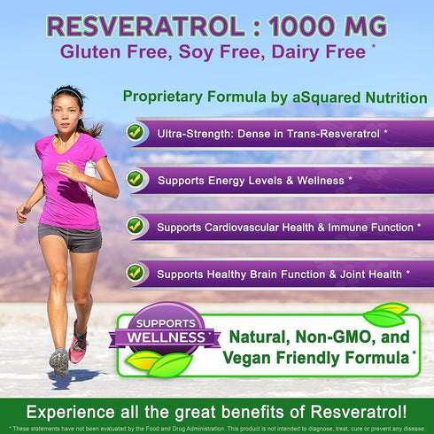 100% Natural Resveratrol - 1000mg Per Serving Max Strength (180 Capsules) Antioxidant Supplement, Trans-Resveratrol Pills for Heart Health & Pure,...