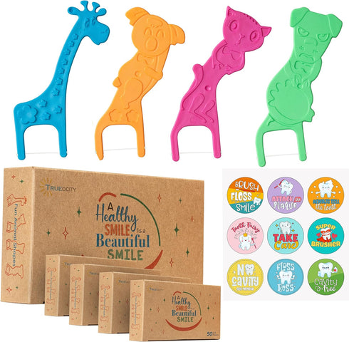 Biodegradable Kids Flossers -200 Pack, Natural Kids Floss Picks, Fluoride Free, Biodegradable Floss Pick, Organic Animal Kids Dental Floss Picks, ...