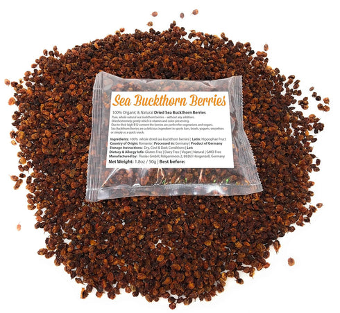 Premium Dried Sea Buckthorn Berries - Whole Berries | Dried extremely gently, no additives | High B12 content - perfect for sports bars, bowls, yo...