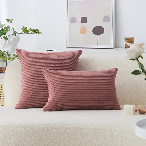 Home Brilliant Pink Pillow Cover 18x18 Striped Velvet Corduroy Decorative Pink Throw Pillows for Couch Bedroom Girls Room, (45x45 cm, 18inch), Dry...