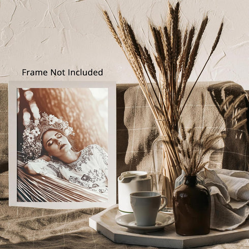 Posterizer 1 pcs-black and white photography style art-woman with flower crown 2-Photography Art-Retro Art-Decor for Home & Office- unframed wall ...