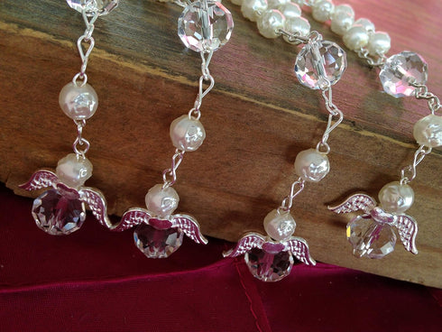 25 Pc Ivory Color Baptism Favors with Angels Mini Rosaries Silver Plated Acrylic Beads/ Recuerditos De Bautismo/ Christening Favors/ Decenarios/ D...