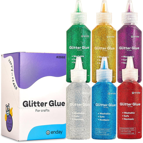 Glitter Glue for Crafts in Bright Classic Colors: Silver, Red, Green, Blue, Purple & Gold Glitter Glue Washable & Non-Toxic Used for Gluing, Drawi...