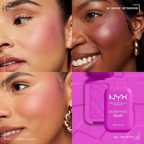 NYX PROFESSIONAL MAKEUP Buttermelt Powder Blush, Fade and Transfer-Resistant Blush, Up to 12HR Make Up Wear, Vegan Formula - All The Butta...
